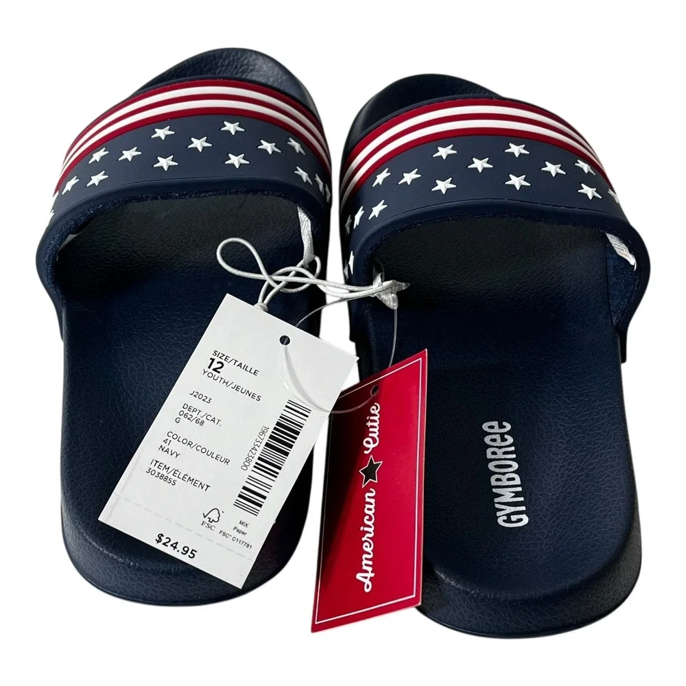 Gymboree Kids American Cutie Patriotic Stars‎ Stripes Slide Sandals Navy Size 12